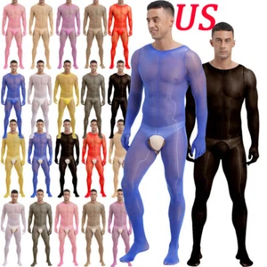 Body completo transparente de aceite brillante para hombre manga larga brillante body traje de gato - Imagen 1 de 176