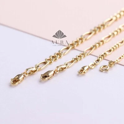 14K Gold Figaro Chain Anklet, 2mm 3mm 4mm 5mm Figaro Chain Anklet, Genuine Gold - Image 1 of 4
