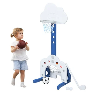 3-in-1 Kids Basketball Hoop Set Adjustable Sports Activity Center w/ Balls White - Picture 1 of 12