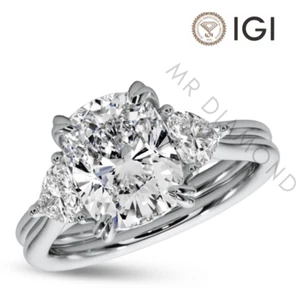 IGI 3.00 CT E VS2 Cushion Cut Lab Grown Diamond Engagement Ring 14K White Gold - Picture 1 of 11