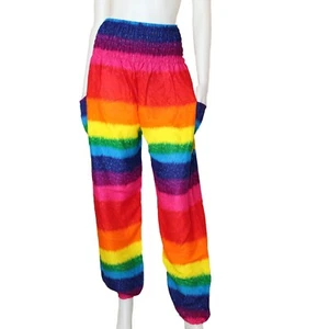 Women's Thai Harem Pants Smocked High Waist Yoga Boho Trousers with Side Pockets - Picture 1 of 3