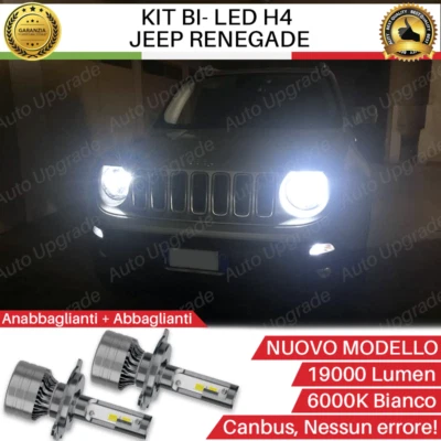 KIT FULL LED H4 19000 LUMEN PER JEEP RENEGADE 6000K LAMPADE LED CANBUS NO ERRORE - Immagine 1 di 4