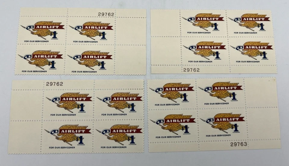 Scott #1341 $1 Airlift 4 Plate Blocks MNH 16 Stamps $16.00 FV - Image 1 of 4