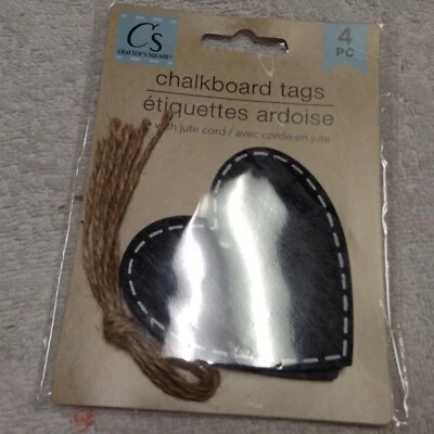 NEW 4 Chalkboard Tags Large Heart Shape With Ties  FREE SHIPPING - Image 1 of 2