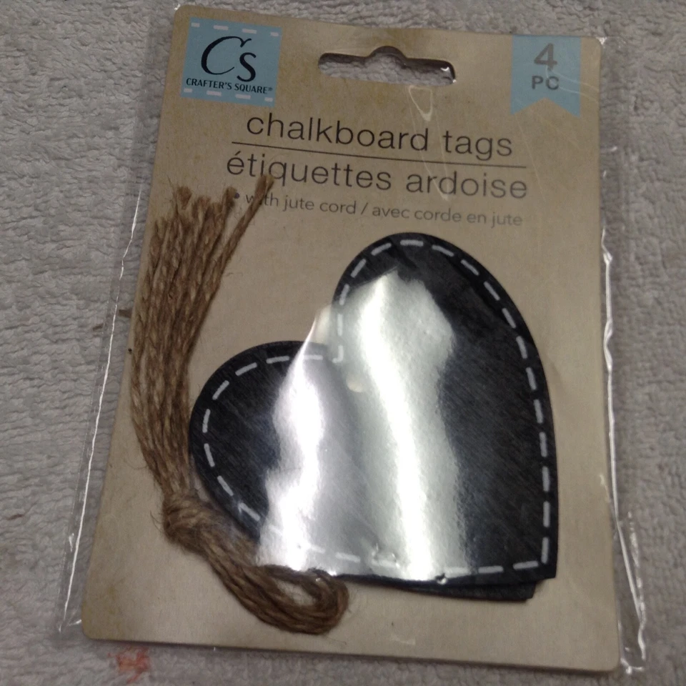 NEW 4 Chalkboard Tags Large Heart Shape With Ties  FREE SHIPPING - Image 1 of 2