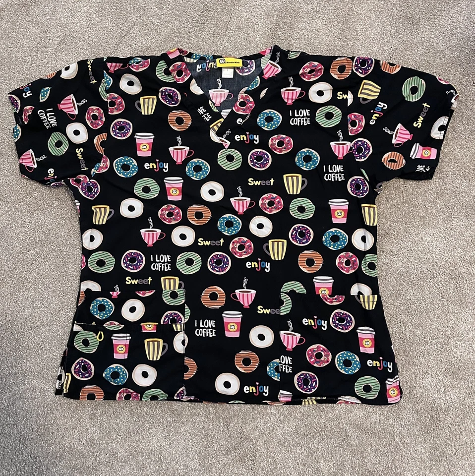 WonderWink Coffee And Donut Size Large Scrub Top - Image 1 of 4