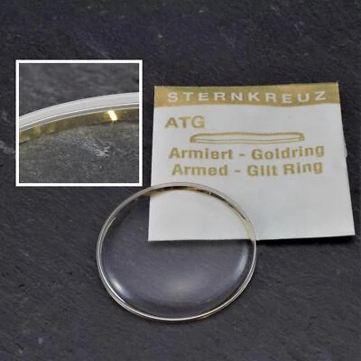 STERNKREUZ Acryl-Uhrenglas gewölbt & armiert mit vergoldetem Ring für Armbanduhren 225-373