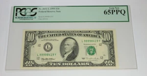 1995 PCGS Currency UNC 65 PPQ - Federal Reserve $10 Ten Dollar US Note #54792F - Picture 1 of 2
