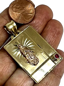 Sale GOLd 14k virgin Mary lady Guadalupe Cross Pendant wedding necklace 1.70" - Picture 1 of 12