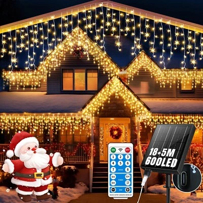 Solar Icicle Lights, 60+16Ft 600 LED Christmas Lights Outdoor Decorations 240... - Image 1 of 4