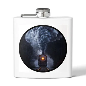 Old Steam Engine Locomotive Train Vintage Flask, 6oz Stainless Steel Hip Flask  - Picture 1 of 21