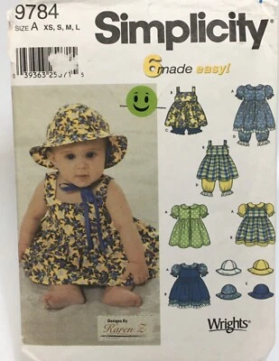 Baby Dress Pinafore Hat Size XS-L Cut to Large S9784 Pattern Pantaloons Panties - Image 1 of 2