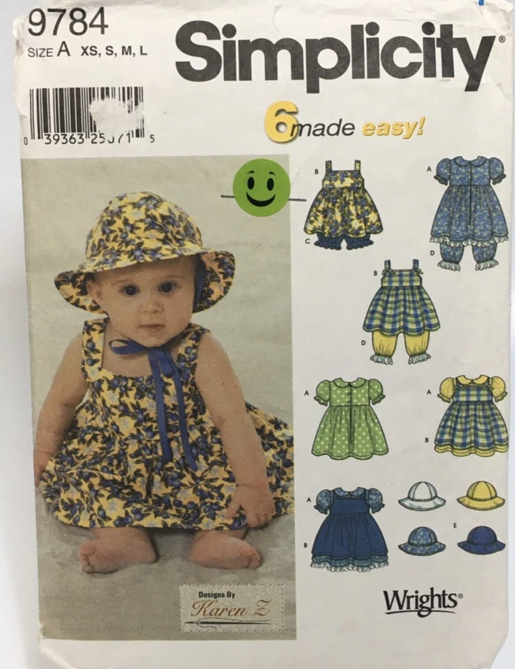 Baby Dress Pinafore Hat Size XS-L Cut to Large S9784 Pattern Pantaloons Panties - Image 1 of 2