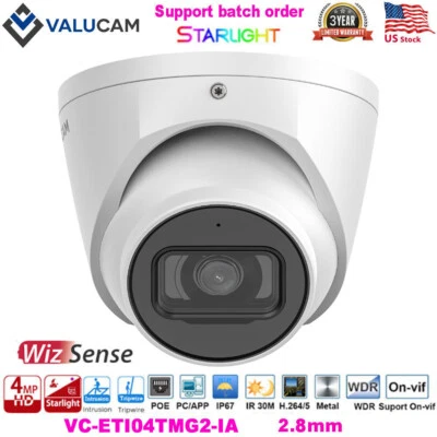 VALUCAM 4MP MIC WizSense Starlight IP Camera SD Card Slot Outdoor iDmss gDmss US