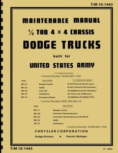 TM10 1443 ~ Half Ton Dodge WC ~ WWII ~ Maintenance Manual ~ Reprnt - Bild 1 von 4