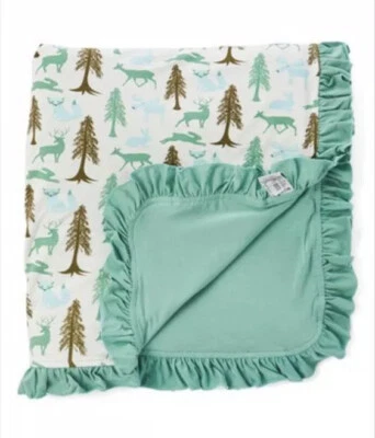 Kickee Pants Ruffle Stroller Toddler Blanket Woodland Holiday Green Unisex New - Image 1 of 4