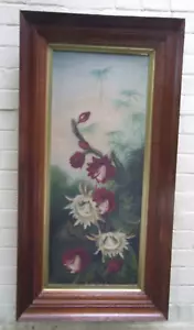 ANTIQUE STILL LIFE OIL PAINTING CACTUS FLOWERING IN CARVED WOODEN FRAME 1900's - Picture 1 of 12