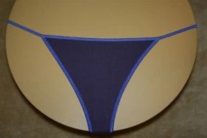 Purple Ribbed Thong G-String With Shiny Blue Bands - Size Large - Picture 1 of 2