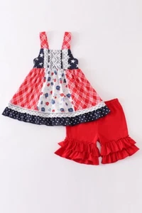 NWT BOUTIQUE GIRL'S PATRIOTIC JULY 4TH FLORAL PLAID LACE GIRL SET SIZE 5 - Picture 1 of 6