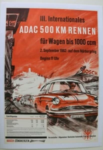 AFFICHE ORIGINAL PLAKAT NSU SPORT PRINZ ADAC 500KM RENNEN 2-09-1962 NURBURGRING - Imagen 1 de 6