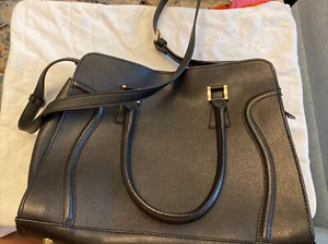 Isabella Rhea Black Leather  Bag 2 Straps Tote - Picture 1 of 8