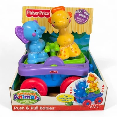 NUEVO Fisher Price ANIMALES INCREÍBLES Push & Pull Bebés Jirafa Elefante Foto 1 de 4