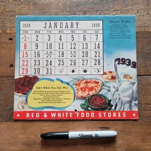 Vintage 1939 rot-weiß Lebensmittelgeschäfte Kalender komplett Top Zustand - Bild 1 von 12