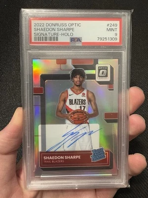 2022-23 Donruss Optic Rated Rookies Holo Shaedon Sharpe Rookie Auto PSA 9 - Image 1 of 4