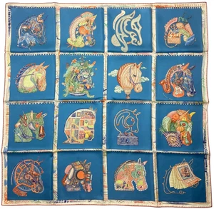 Hermes NEW Bleu/ Orange/ Multicolor Chevaloscope 90cm Silk Scarf - Picture 1 of 6