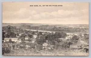 New Hope PA Aerial View Town Delaware River Pub Cut Rate Drug Store Postcard N3 - Picture 1 of 2