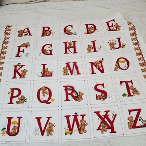 Vintage Cranston Red Very Important Bears Alphabet ABC Quilting Panel Fabric - Picture 1 of 8
