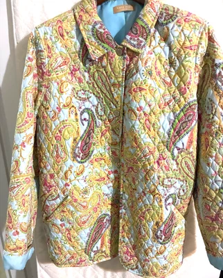 Kate Hill Women's Poly Quilted Floral Jacket Vintage lined snap front size XL Foto 1 de 4