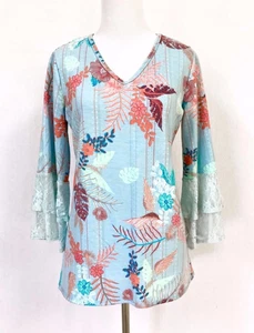 Nuevo Pullover Bakú Talla Pequeña Multicolor Floral Encaje Mangas Cuello en V Elastizado - Imagen 1 de 6