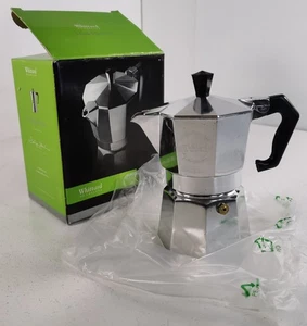 Whittard 3 tazas de aluminio estufa cafetera espresso olla Moka con caja sin usar - Imagen 1 de 12