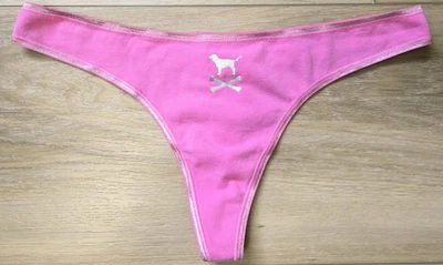 Bragas de tanga laterales ajustadas de algodón con huesos cruzados rosa vintage Victoria's Secret L Foto 1 de 3