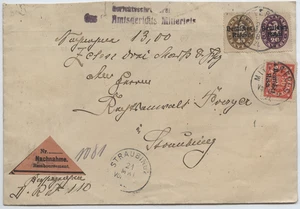 Deutsches Reich 1921 Nachnahme Mitterfels nach Straubing, MiNr Dienst 37+39+40 - Bild 1 von 1