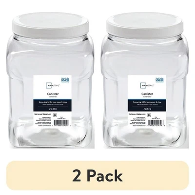 (2 pack) Mainstays 2-Quart Plastic Clear Canister with White Twist-Top Lid  - Image 1 of 4