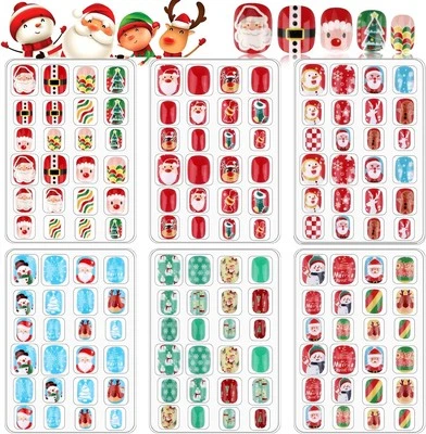 EBANKU 6 Packs Christmas Kids False Nails Press on Nail, Children Full Cover Sh