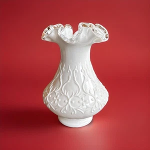 Vintage Fenton Silver Crest Spanische Spitze Milchglas Vase 8" - Bild 1 von 4