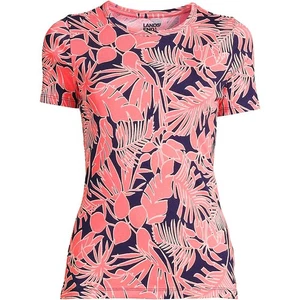 Lands' End Women's Cotton Rib Short Sleeve Crewneck T-shirt Tropical L UK16-18 - Picture 1 of 9