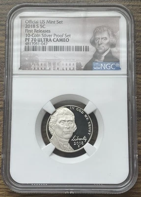 2018-S Jefferson Nickel Ultra Cameo PF70 FIRST RELEASES NGC *1031 - Image 1 of 2
