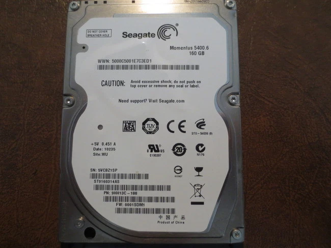 Seagate ST9160314AS 9HH13C-188 FW:0001SDM1 WU 160gb 2.5" Sata Hard Drive  - Image 1 of 1