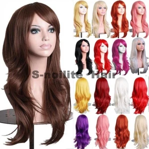 Pelucas de cabello grueso con flequillo para mujer largas rizadas onduladas lactas peluca completa sintética gza - Imagen 1 de 49