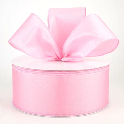 Irridescent Pink Satin 2.5" by 5 yards Wired Ribbon Christmas Valentines Easter - Image 1 of 3