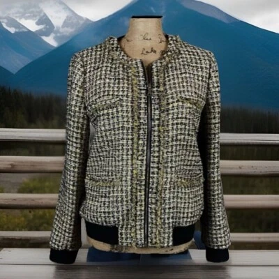 ANN TAYLOR ЖЕНЩИН ЖЕЛТЫЙ И ЧЕРНЫЙ ТВИДОВЫЙ БЛЕЙЗЕР JACK МОЛНИИ КУРТКА С ДЛИННЫМ РУКАВОМ S 8 - Изображение 1 из 4