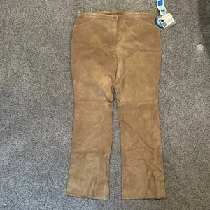 Neu mit Etikett Vintage Covington Echtlederhose Damengröße 16 Bootcut hellbraunes Wildleder - Bild 1 von 5