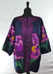 Women's Designer Coat Jacket Reversible Lavender Midnight Blue Floral Fits 8-13 - Picture 1 of 6