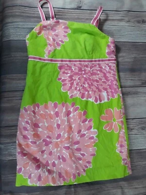 Vestido de sol para niña Lilly Pulitzer etiqueta blanca verde rosa flores talla 8 usado en excelente estado Foto 1 de 2
