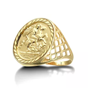 9ct Gold Jewelco London St George Dragon Slayer Basket Full-Sovereign-Size Ring - Picture 1 of 4