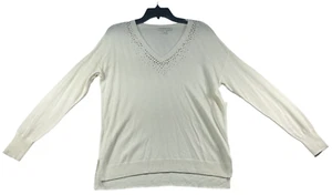 Chaus Sweater Womens size Medium Ivory Embellished Vneck Long Sleeve New - Picture 1 of 7